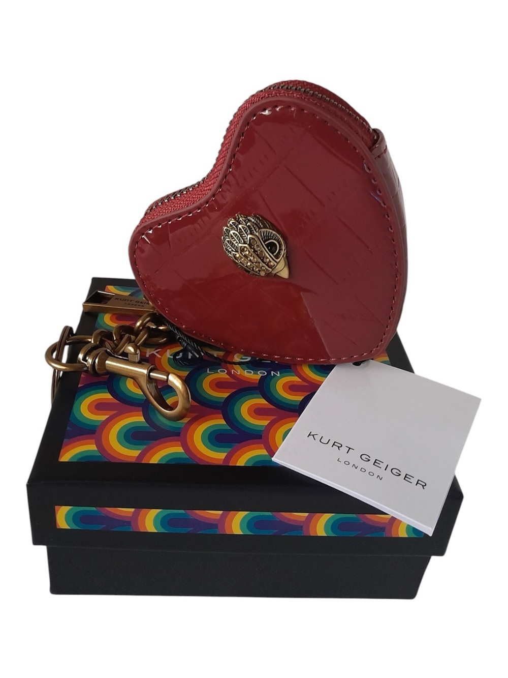 Kurt Geiger London Red Kensington Heart Bag Charm Keyring Coin Purse Women